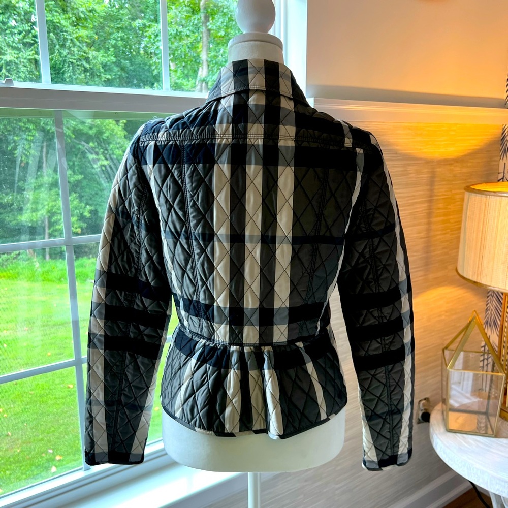 Burberry Quilted Peplum Zip Up Jacket.